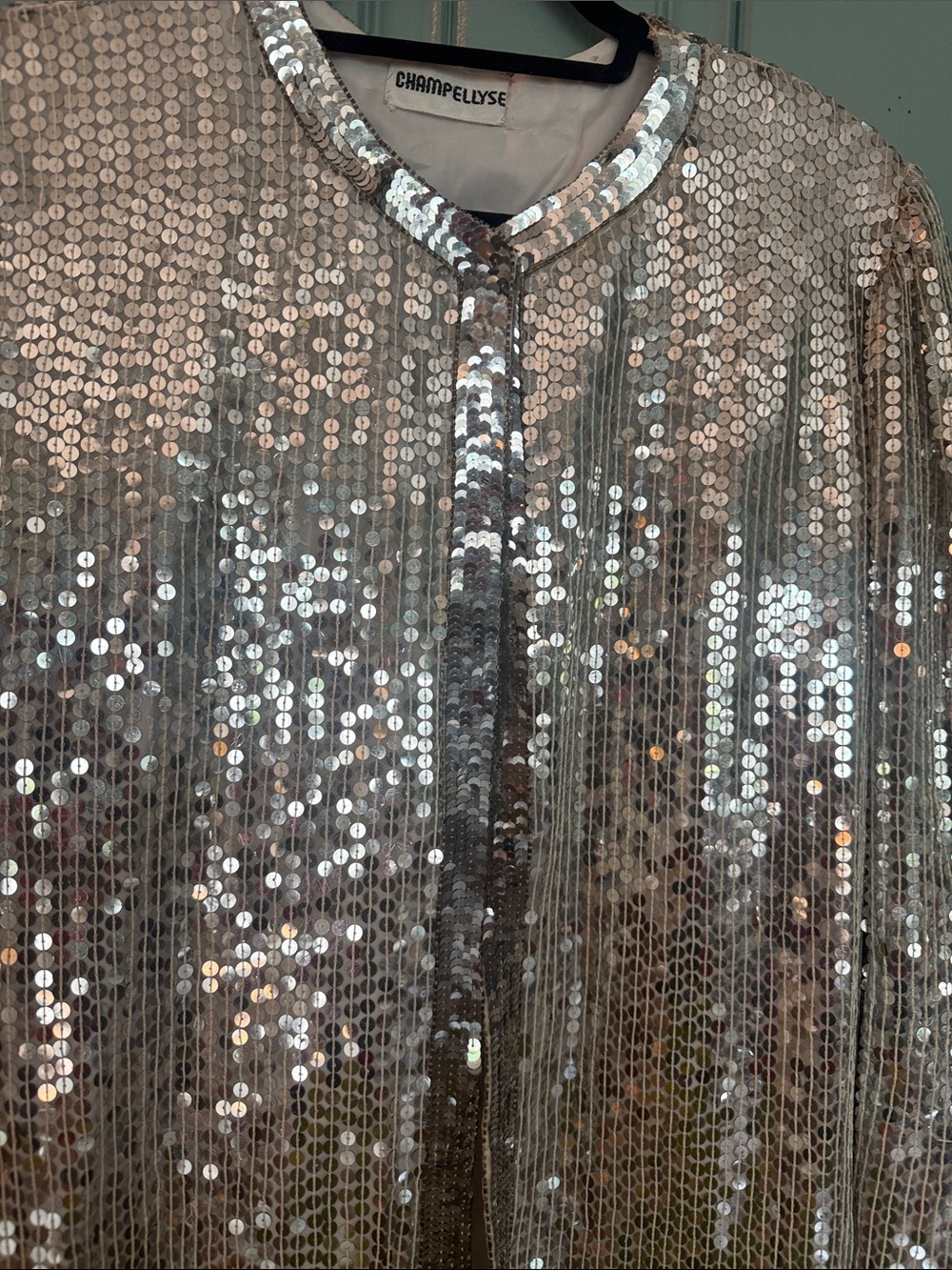 Vintage 70s 80s Champ Ellyse Silver Sequin Blazer Jacket w Disco Festival Vibes - Picture 12 of 12